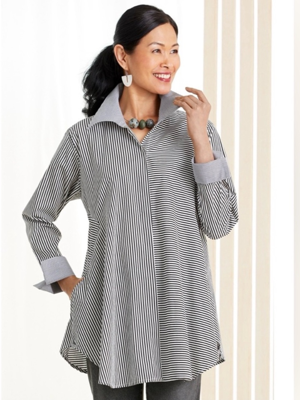 PLANET by Lauren G Artist Smock Stripe Tunic Shirt Top Size 1